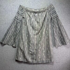 $98 BCBGeneration Off-Shoulder Mini Dress Women Medium Lace Gray White Boho